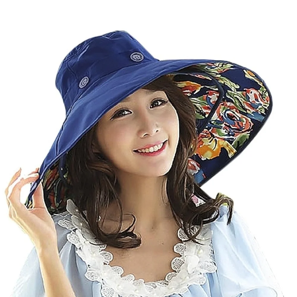 Fashion Women's Blue Wide Sun Convertible hat